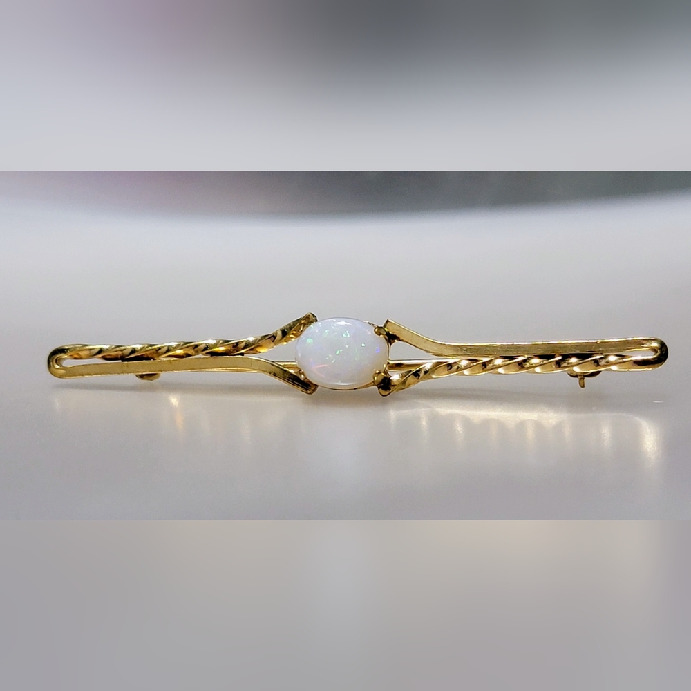Vintage Genuine Opal Bar Pin  12K Gold Filled